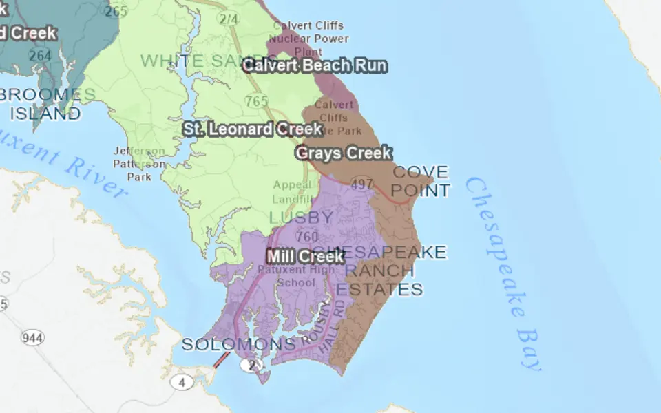 Illustration of river channels flowing to the Chesapeake Bay near coastal cliffs